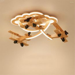 Chandeliers Creative Wooden Plane Cartoon Led For Children Study Bedroom Restaurant Decoration Indoor House Lighting Fixtures