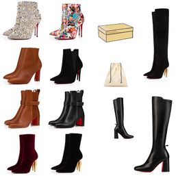 OG оригинальные женские сапоги с красной подошвой, сапоги выше колена, дизайнерские туфли на высоком каблуке, женские сексуальные туфли-лодочки с острым носком, стильные ботинки, короткие ботильоны, женские роскошные туфли с коробкой
