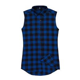 Fashion-HZIJUE 2018 Spring Summer Chris Brown Plaid Sleeveless Shirt T-shirt Hip-Hop Skateboard Double Zipper lk T-shirt Tank Top253Q