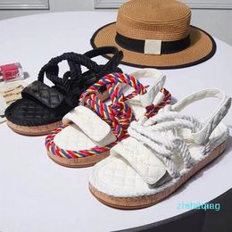 2023-designer beach soft sole leather smooth sports luxury bubble running women sandals leisure platform multi function Roman Hemp rope