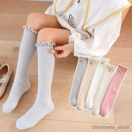 Kids Socks Summer spring princess girls cartoon long socks baby kids child lovely Button floret stripe over the knee high sock