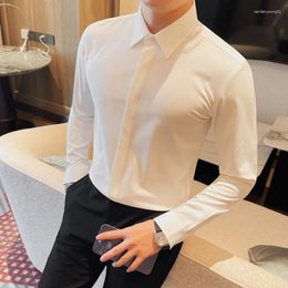 Men's Casual Shirts High Quality Solid Color Shirt For Men Long Sleeve Slim Business Formal Dress Fit Office Social 2023