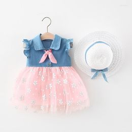 Girl Dresses 2pcs Summer Baby Girls Beach Princess Dress Cute Bow Flowers Sleeveless Toddler Cowboy Sunhat Born Clothes Set