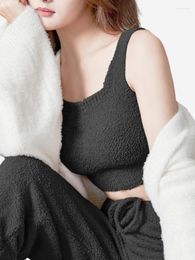 Women's Tanks SALSPOR Top Solid Color Casual Vest Plush Suspender Square Collar Super Thick Back Elastic Slim Warm Women