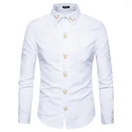 Men's Dress Shirts Gold Embroidery White Long Sleeve Formal Business Men Shirt Spring Autumn Office Workplace Bottoming Chemise Hombre