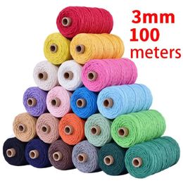 Other Event Party Supplies Handmade boho decor 3mm 100% Colourful Cotton Cord Rope thread Twisted Macrame String DIY Home Wedding decoration supply 110yards 231124