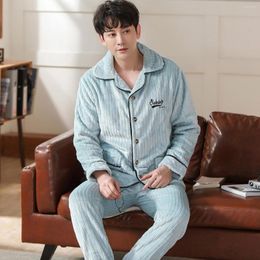 Men's Sleepwear Thicken Flannel Pyjamas Set Men Long Sleeve Sample Homewear Soft Warm Nightgown For Male Winter