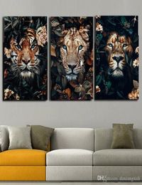 Animal Art Posters Tiger Lions Jungle Wall Art Canvas Painting Prints Home Wall Pictures for Living Room Home Cuadros Decoration8386615