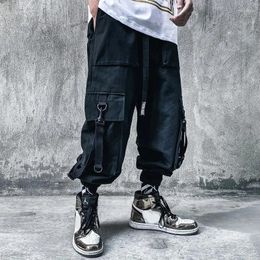 Men's Pants Techwear Ribbons Tactical Cargo Baggy Jogger Men Casual Letter Hip Hop Teenager Sweatpants Joggers Cropped For