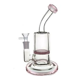 small mini 6inch tall 14mm female hookah Glass bong smoking pipe with Honeycomb and splash guard dab oil rig bong with 14mm male glass oil burner pipe