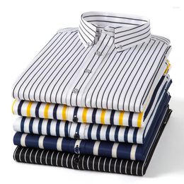 Men's Dress Shirts Long Sleeve Shirt Luxurious Wrinkle-resistant Non-iron Stripe High Quality Business Casual Ice Silk