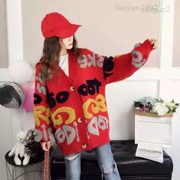 2023Women Cardigan Letter Pattern Knitted Sweater Korean Street Style Cardigan Loose Ladies Jacket Spring and Autumn