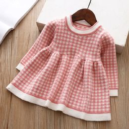 Vestidos de meninas vestido de bebê quente treliça malha manga longa princesa crianças roupas para criança traje de natal 231124