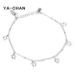 Anklets YA-CHAN 925 Sterling Silver Star Anklet For Women Adjustable Link Chain Ball Pendant Summer Beach Foot Jewelry Girl Gift