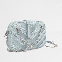 Evening Bags Women's Bag Chain Shoulder 2023 Spring Summer Autumn Product Square Blue Denim Diagonal Cross Small Round