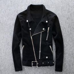 Men's Jackets High Street Black Multi Zippers Denim Jacket Men Hip Hop Punk Motorcycle Vintage Coat Chaquetas Hombre