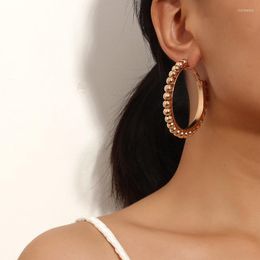 Hoop Earrings Exaggerated Round Beads Metal For Women Gold Color Luxury Vintage Simple Geometric Women's Earring Jewelry