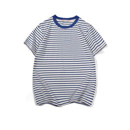 Men's T-Shirts Akkad Kuti Vintage Men's Blue White Striped Tshirts Heavyweight Cotton Loose Casual T Shirt Men Oversized Tops Unisex Streetwear 230426