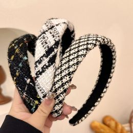 New Fashion Hair Accessories For Women Classic Plaid Headband Wide Side Sponge Hairband Girls Headdress