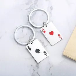 Keychains Fashion Lucky Spades Heart Ace Keychain Stainless Steel Square Poker Card Key Ring Charms