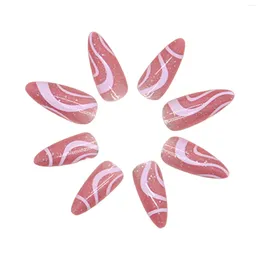 False Nails Full Glitter Decor Pink Almond Fake Chip-Proof Smudge-Proof For Girl Dress Matching