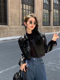 Women's Leather 2023 Autumn Winter Black Short Jackets For Women American Vintage Slim Moto PU Coats Female Outwear Y3468