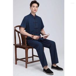 Men's Casual Shirts Shirt Men's Retro Chinese Traditional Hanfu Tang Suit High Quality Linen Short Sleeve Top Men Clothing Ropa
