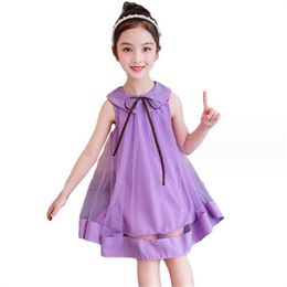 Hot Selling Girls Summer Dress 2024 New Baby Dress Fashion Sweet L Doll Neck Gauze Princess Girl Skirt