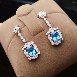 Stud Earrings Lanzyo 925 Sterling Silver Blue Topaz Girls Birthday Gift Fine Jewellery Woman Earring E0507881agb