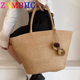 Shopping Bags Large Straw Woven Shoulder Bags for Women Summer Trend Tassel Resort Tote Female Vintage Beach Handbag Brand Top-handle Bag 230426