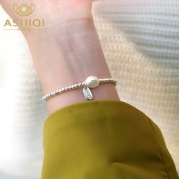 Beaded ASHIQI Natural Baroque Pearl 925 Sterling Silver Bracelet Fashion Jewellery for Women 230425