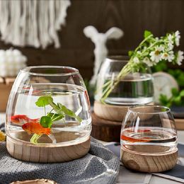 Tanks Creative transparent living room round glass goldfish tank office desktop small fighting fish tank home ecological mini tank