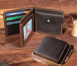 Wallets Handmade Vintage Crazy Horse Genuine Leather Wallet Men Purse Short Style Male Coin Bag Money Holder