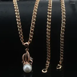 Pendant Necklaces Fashion Jewelry Women 585 Rose Gold Color Flowers Pearl Chains 50cm