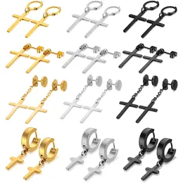 Dangle Earrings 1-12 Pairs Stainless Steel Cross Hoop Hinged Set For Men Women Ear Jewellery Silver/Black/Gold Colour