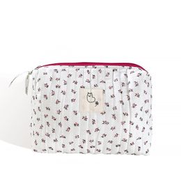 Travel Portable Pink Soft Makeup Bag Cotton Floral Cherry Cosmetic Bag For Women