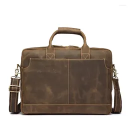 Briefcases AETOO Retro Crazy Horse Leather Men's Bag Horizontal Handbag Top Layer Cowhide 15 Inch Computer Business Briefcase