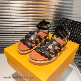 2024 Luxury brand Cross Strap Gladiator Sandals for Women Summer Thick Platform Wedges slippers Woman Casual Back Elastic Band Roman Shoes celinn Slide