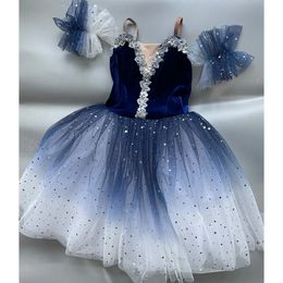 Dancewear Blue Adult Long Tutu Professional White Swan Lake Ballet Costume Ballet Tutu Ballet Dresses Performance Dancewear Velvet Top 231124