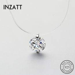 Pendant Necklaces INZATT 925 Sterling Silver Zircon Crystal Pearl Pendant Choker Necklace Transparent Fishing Line Fine Jewellery For Women 230426