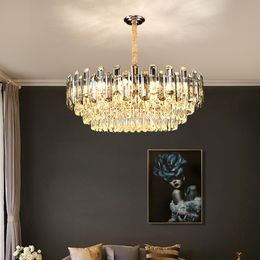 Modern Luxury Crystal Chandelier For Living Room Round Ceiling Hanging Lamp Kitchen Island Smoky Grey Pendant Lighting Fixture