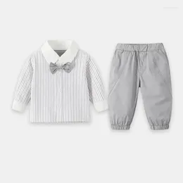 Clothing Sets 2023 Spring Autumn Baby Boys 2PCS Clothes Set Cotton Striped Long Sleeve Shirts Elastic Band Pants Suit Toddler Outfits