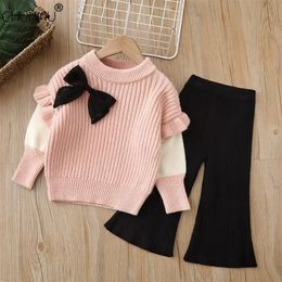 Family Matching Outfits Baby Girls Winter Clothes Set Warm Kids Flower Knit Sweater and Pants Autumn Girl Clothing Children Costume 231124