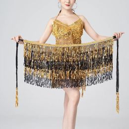 Stage Wear 13 Colours Belly Dancing Tassels Hip Scarfs Women's Belt Accessories 4 Layers Dancer Shinny Sequin Scarf Lady