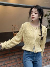 Women's Knits Zoki Korean Ruffles Women Cardigan Sweet Preppy Style Elegant Knitting Sweaters Streetwear Loose Long Sleeve Design Casual