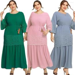 Ethnic Clothing Plus Size 4XL Kaftan Lace Abaya Dubai Muslim Women Hijab Dress Turkey Caftan Loose Maxi Party Gown Long Robe Islamic