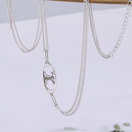 S925 Sterling Silver Necklace Creative Retro Double Layer Water Wave Chain Couple Fashion Classic Network Red Temperament Creative Personality Simple Jewelry