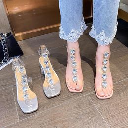 Sandals 2023 Summer Sale Of Women's Shoes Suit Plastic Sandal Block Heels Female Beige Buckle Strap All-Match Transparent Chunky Fashion