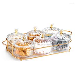 Plates Nordic Storage Tray 3/4/6-Compartment Dried Fruit Plate Snack Dish Transparent Round Dessert Iron Box With Lid