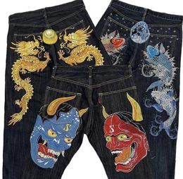 Men's Jeans Harajuku Gothic American style high waist jean men y2k baggy high street hip hop fashion trend straight wide leg jeans print men 231124